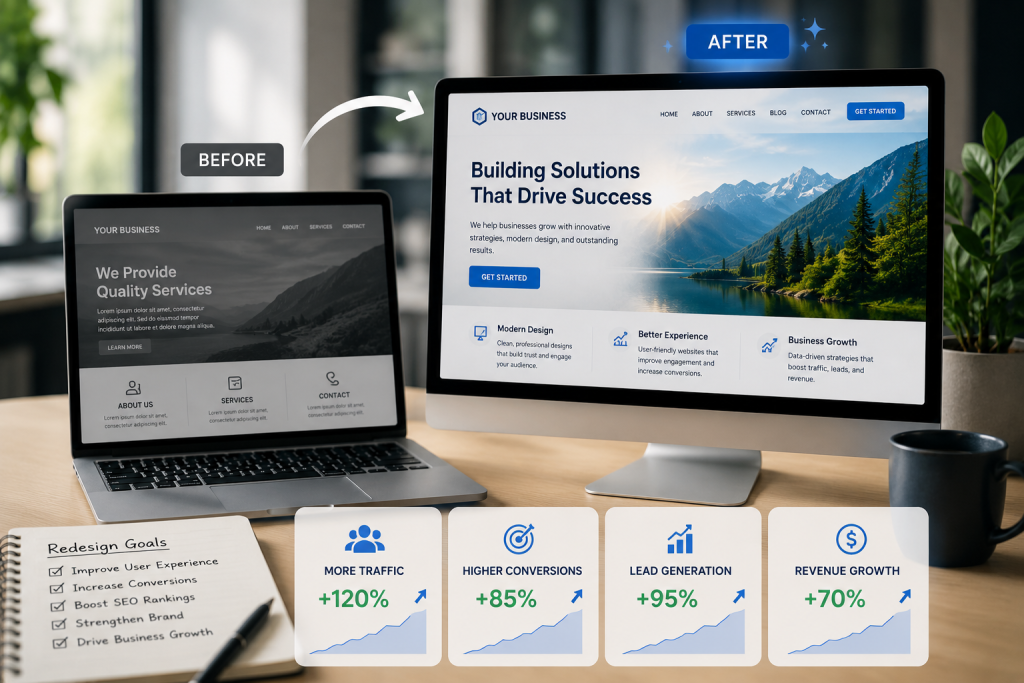 10 Signs Your Business Website Needs a Redesign (And What to Do Next) 4 Before and after website redesign comparison